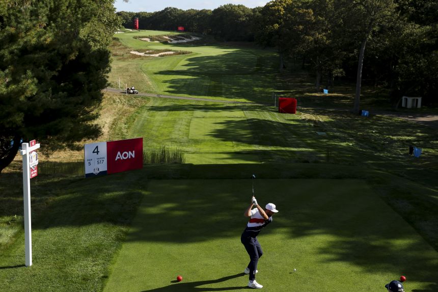 Scottie Scheffler tees off on the fourth hole of Bethpage Black during a practice round Monday.