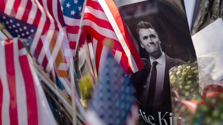 A memorial for Charlie Kirk is seen in Wheeling, Illinois, on September 16.