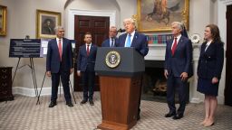 WASHINGTON, DC - SEPTEMBER 22: U.S. President Donald Trump speaks during an announcement on “significant medical and scientific findings for America’s children” in the Roosevelt Room of the White House on September 22, 2025 in Washington, DC. Federal health officials suggested a link between the use of acetaminophen during pregnancy as a risk of autism. Trump was joined by (L-R), Director of the National Institutes of Health Jay Bhattacharya,  Food and Drug Administration Commissioner Dr. Marty Makary, Health and Human Services Secretary Robert F. Kennedy Jr., Administrator of the Centers for Medicare & Medicaid Services (CMS) Dr. Mehmet Oz and Acting Assistant Health and Human Services Secretary Dorothy Fink. (Photo by Andrew Harnik/Getty Images)