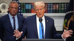 President Donald Trump answers questions during a press conference on Monday, in which federal health officials suggested a link between the use of acetaminophen during pregnancy as a risk for autism. Many health agencies have noted inconclusive results in the research.