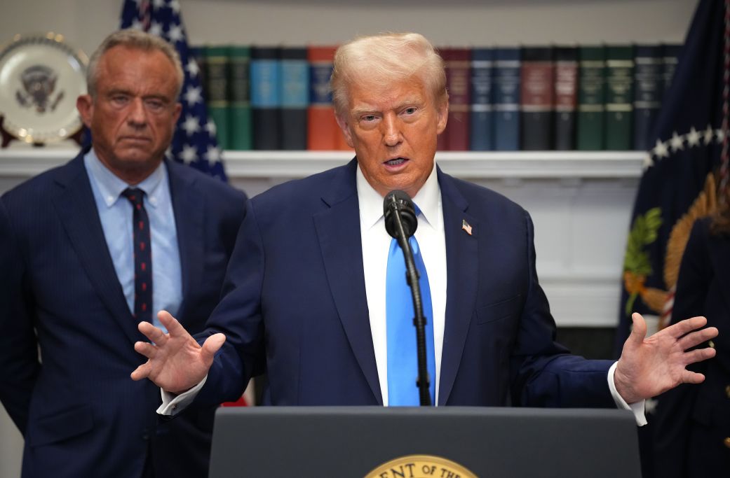 President Donald Trump answers questions during a press conference on Monday, in which federal health officials suggested a link between the use of acetaminophen during pregnancy as a risk for autism. Many health agencies have noted inconclusive results in the research.