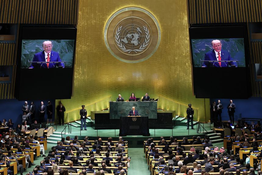 US President Donald Trump speaks during the United Nations General Assembly (UNGA) in New York City on Tuesday, September 23, 2025.