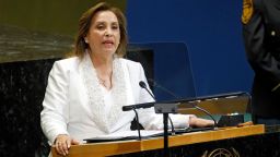 President of Peru Dina Boluarte speaks during the 80th session of the UN’s General Assembly (UNGA) at the United Nations headquarters in New York, on September 23, 2025