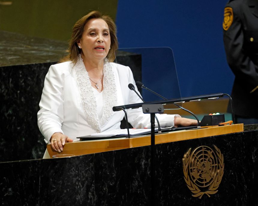 Dina Boluarte speaks during the 80th session of the United Nations General Assembly (UNGA) in New York on September 23, 2025