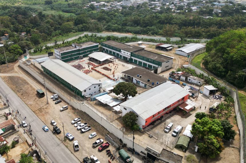 This aerial view shows a prison in Esmeraldas, Ecuador, on Thursday. Clashes between rival drug gangs claimed at least 17 lives in the second deadly riot in an Ecuadoran prison in days, penitentiary officials in the violence-wracked South American country said.