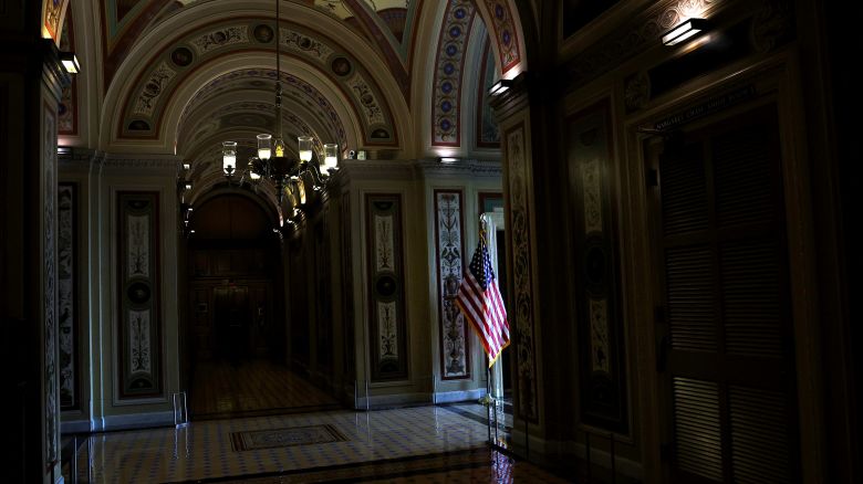 An American flag is seen inside the US Capitol Building on September 23, 2025.