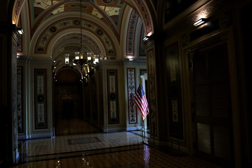 An American flag is seen inside the US Capitol Building on September 23, 2025.