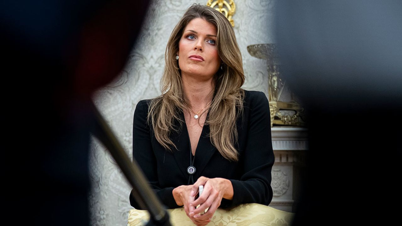 Lindsey Halligan, attorney for U.S. President Donald Trump, looks on during an executive order signing in the Oval Office of the White House, on March 31, 2025 in Washington, DC.