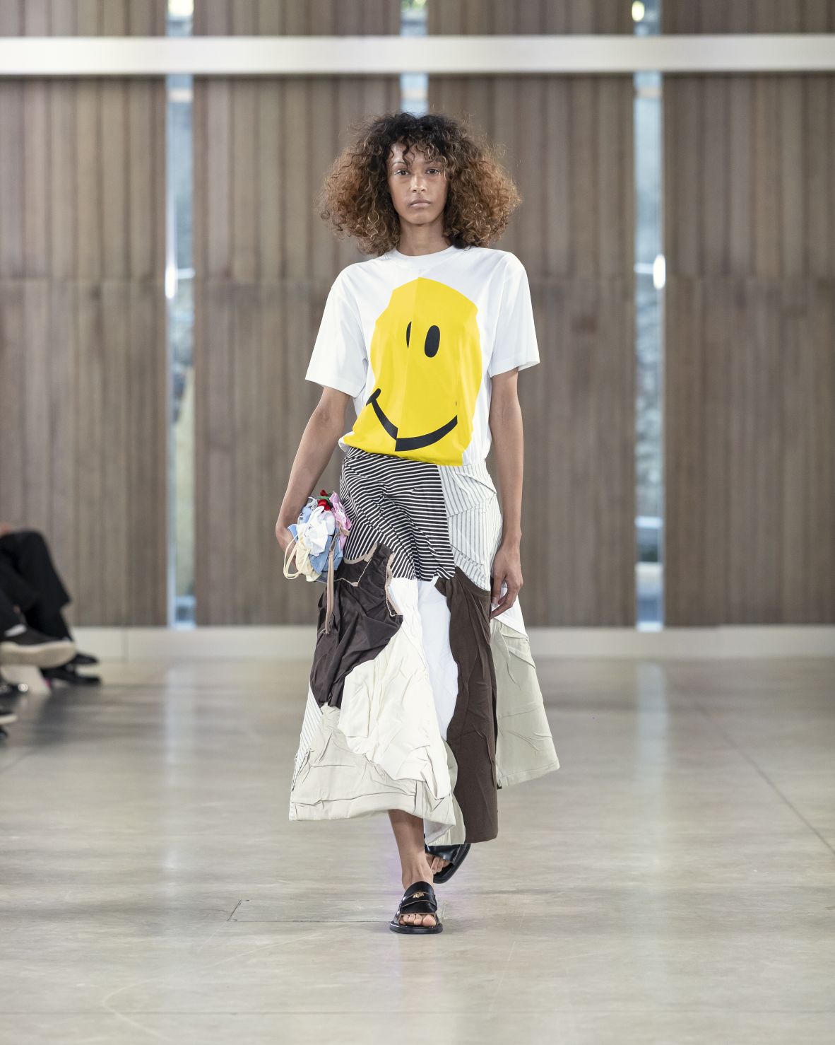 A model walks the runway at the Moschino show during Milan Fashion Week on September 25.