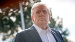 President Donald Trump speaks to members of the media as he departs the White House on September 26, 2025.