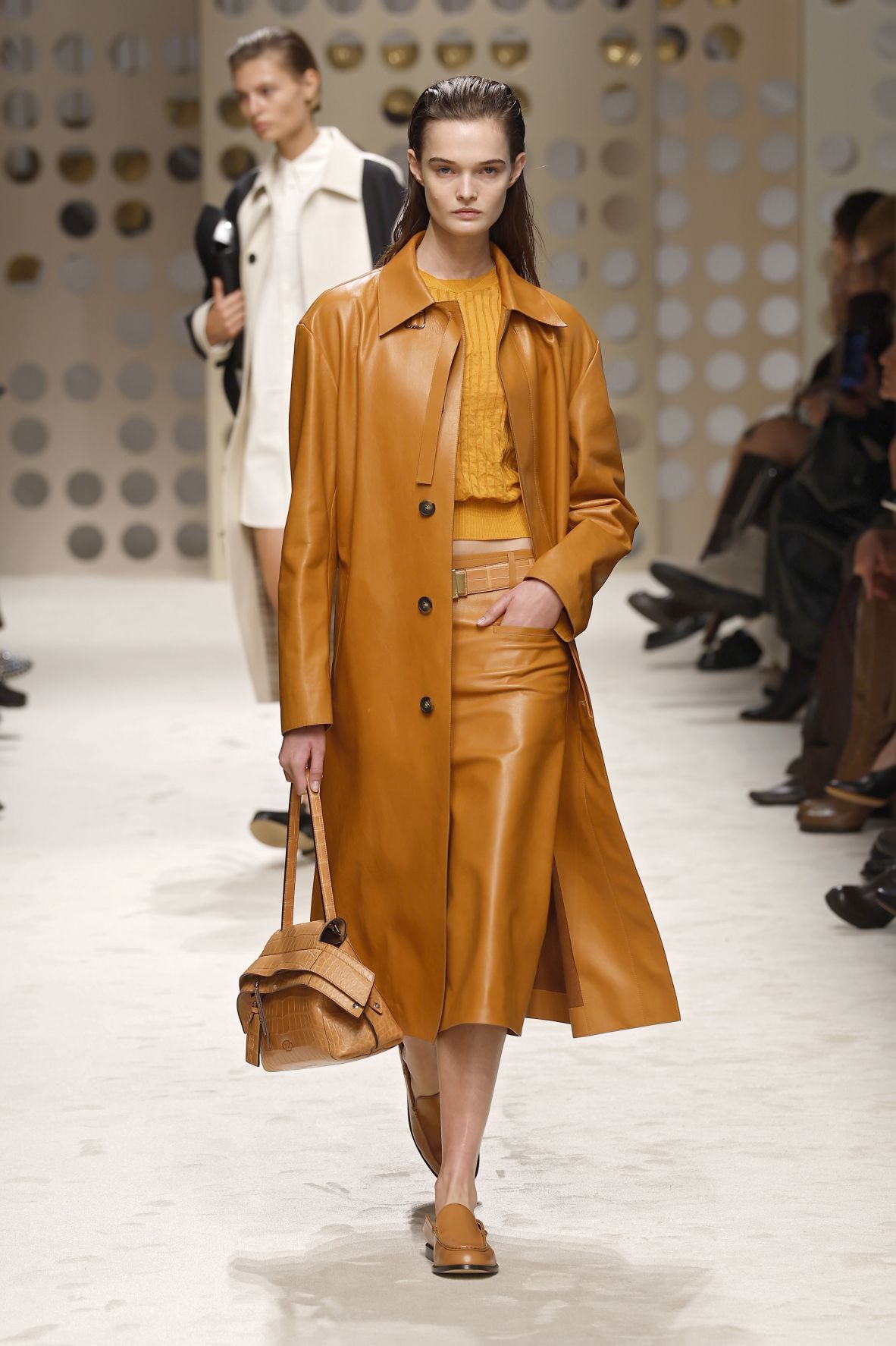 Long known for its supple leather and timeless accessories, Tod’s designer Matteo Tamburini ensured they remained at the brand’s fore. Guests included the likes of Kelly Rutherford and the Somali-American model and actor Iman.