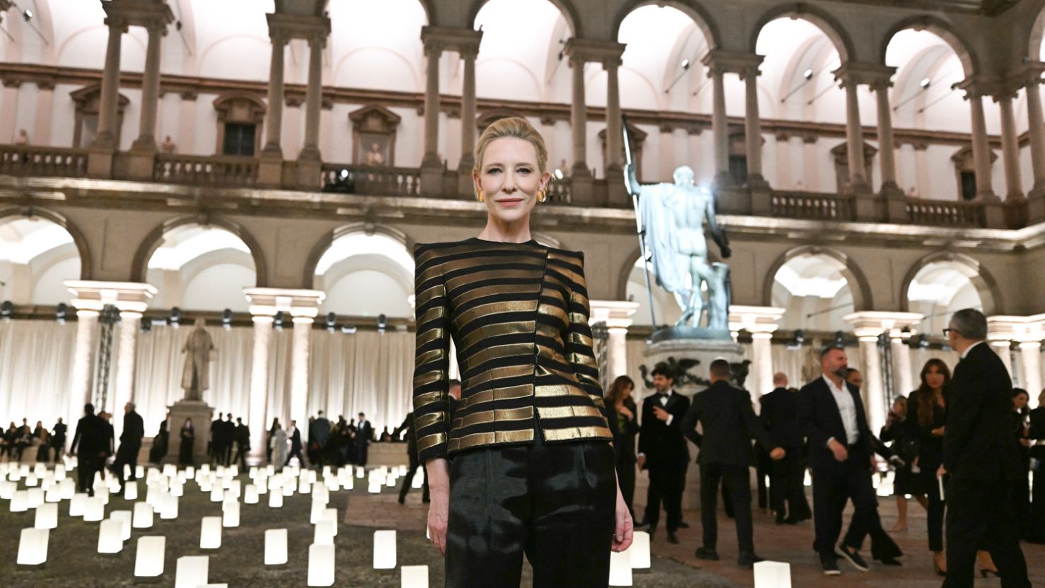 The actor Cate Blanchett at the Giorgio Armani show at Milan Fashion Week.
