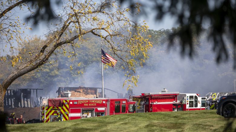 Emergency services respond to a shooting and fire at the Church of Jesus Christ of Latter-day Saints in Grand Blanc, Michigan, on September 28, 2025.