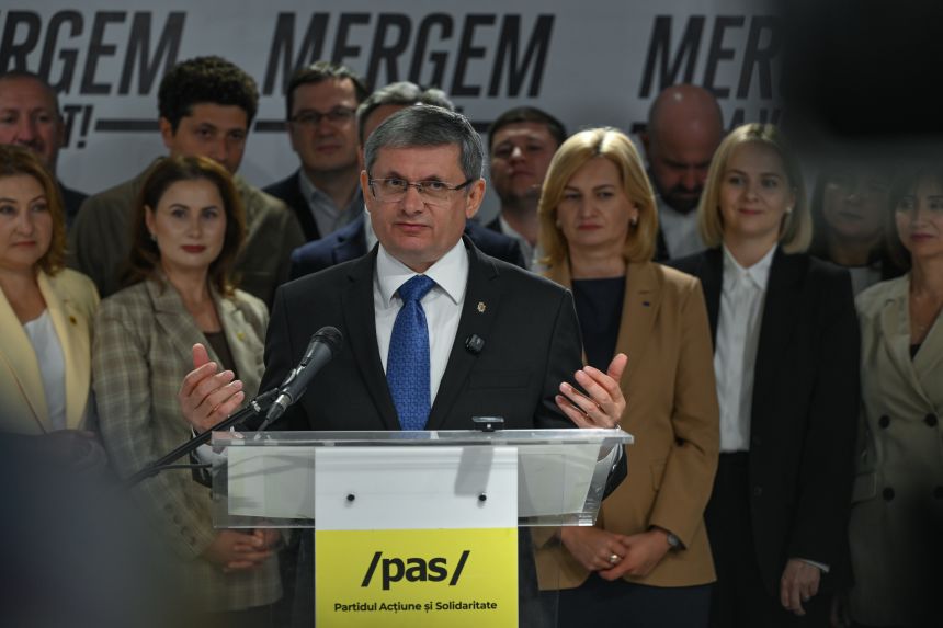 Igor Grosu, the leader of the pro-European Party of Action and Solidarity (PAS), speaks to the media during a press conference the day after Moldova's parliamentary elections, in Chisinau, Moldova, on September 29, 2025.