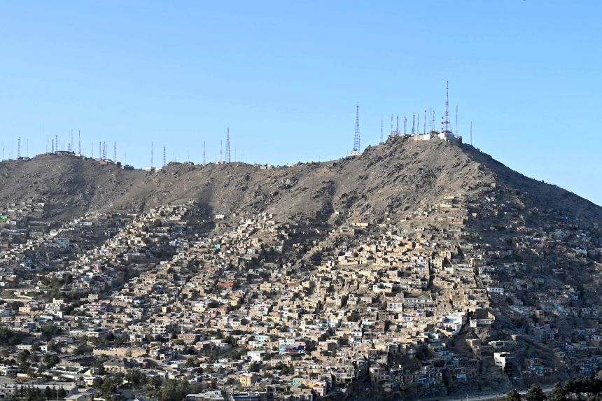 Telecommunications antennas on a hilltop in Kabul, Afghanistan, following a nationwide telecom outage on Monday, September 29.