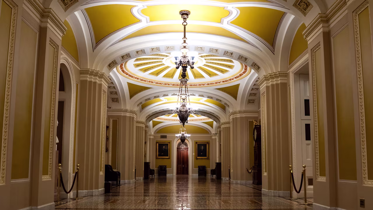 The Ohio Clock Corridor outside the Senate Chamber is seen just before midnight at the US Capitol on Tuesday.