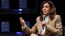 Former US Vice President Kamala Harris speaks at the Wiltern Theatre in Los Angeles, on September 29, 2025.