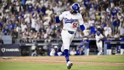 Mookie Betts after hitting a RBI single at Dodger Stadium in Los Angeles on Wednesday.