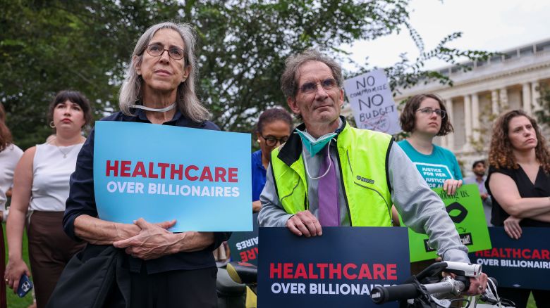 People attend a healthcare protest outside the US Capitol on September 30, the eve of the government shutdown.