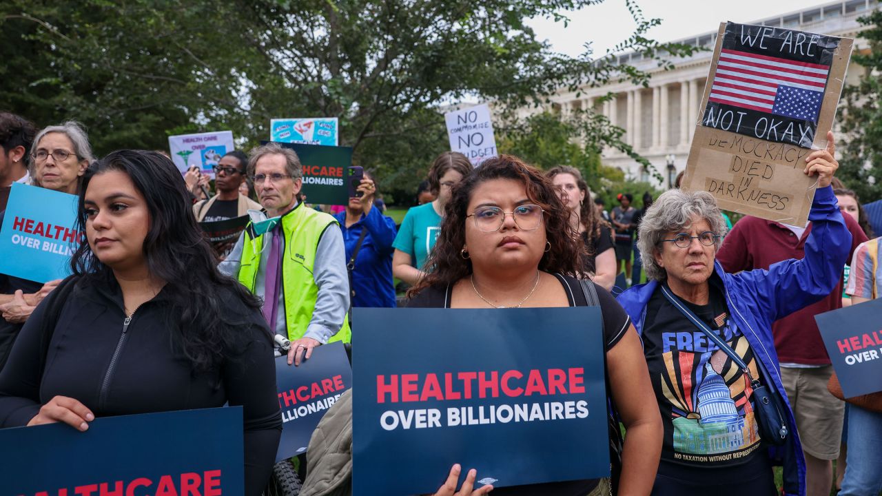People attend the Health Care Over Billionaires Rally at the US Capitol on September 30, 2025.