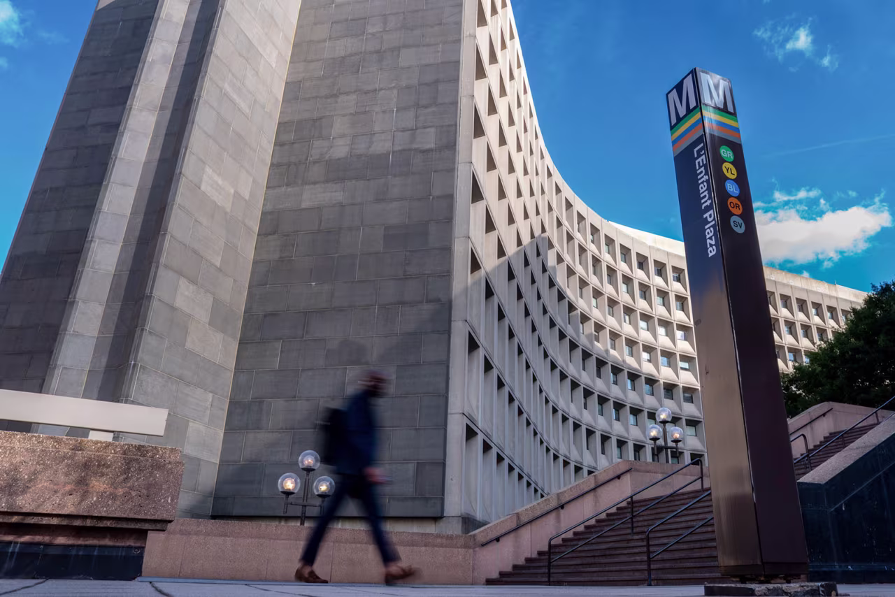 A commuter near the L'Enfant Plaza Metro station in Washington, DC, on October 2.