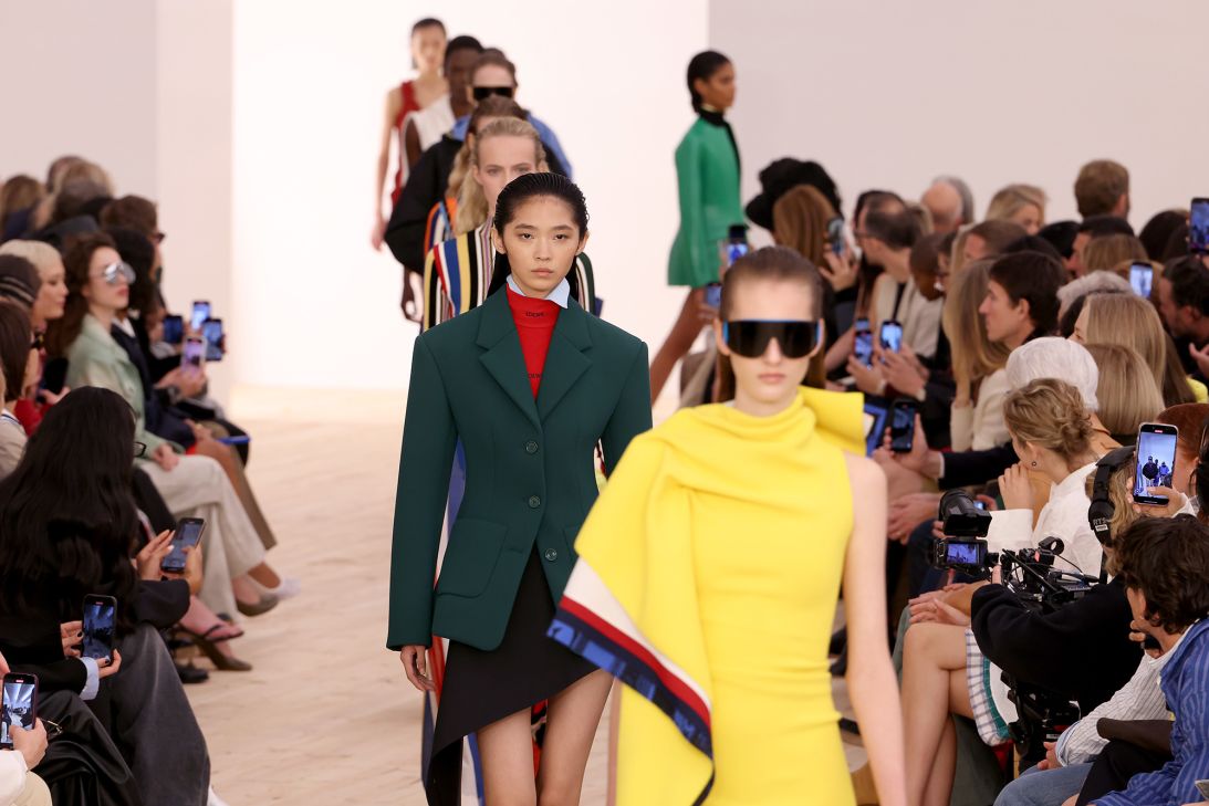 Bright colors and clean lines featured in Jack McCollough and Lazaro Hernandez's debut collection for the Spanish house Loewe.