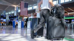 Travelers at Newark Liberty International Airport in Newark, New Jersey.