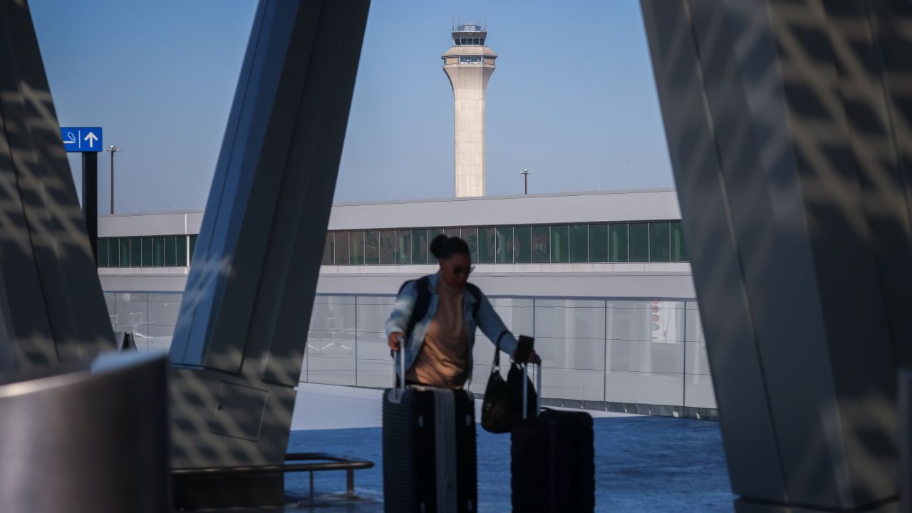 The FAA Air Traffic Control tower at Newark Liberty International Airport in Newark, New Jersey, on Monday.