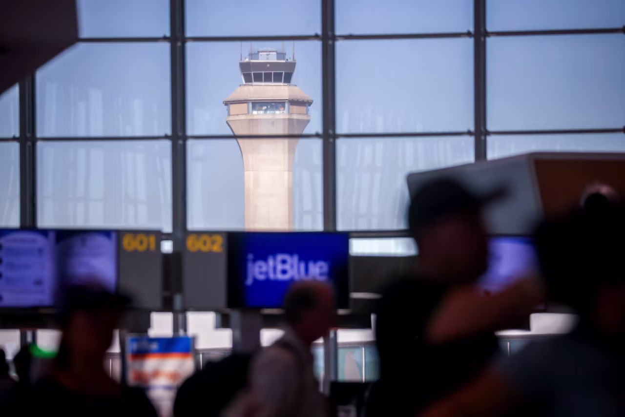 The FAA Air Traffic Control tower at Newark Liberty International Airport (EWR) in Newark, New Jersey, on October 6.