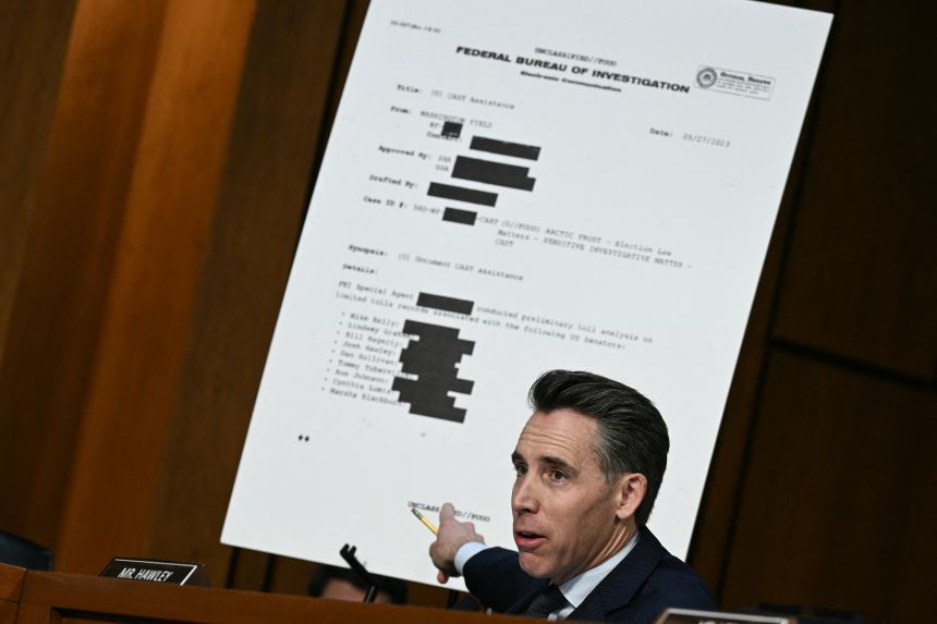Senator Josh Hawley, a Republican from Missouri, speaks about the FBI's 