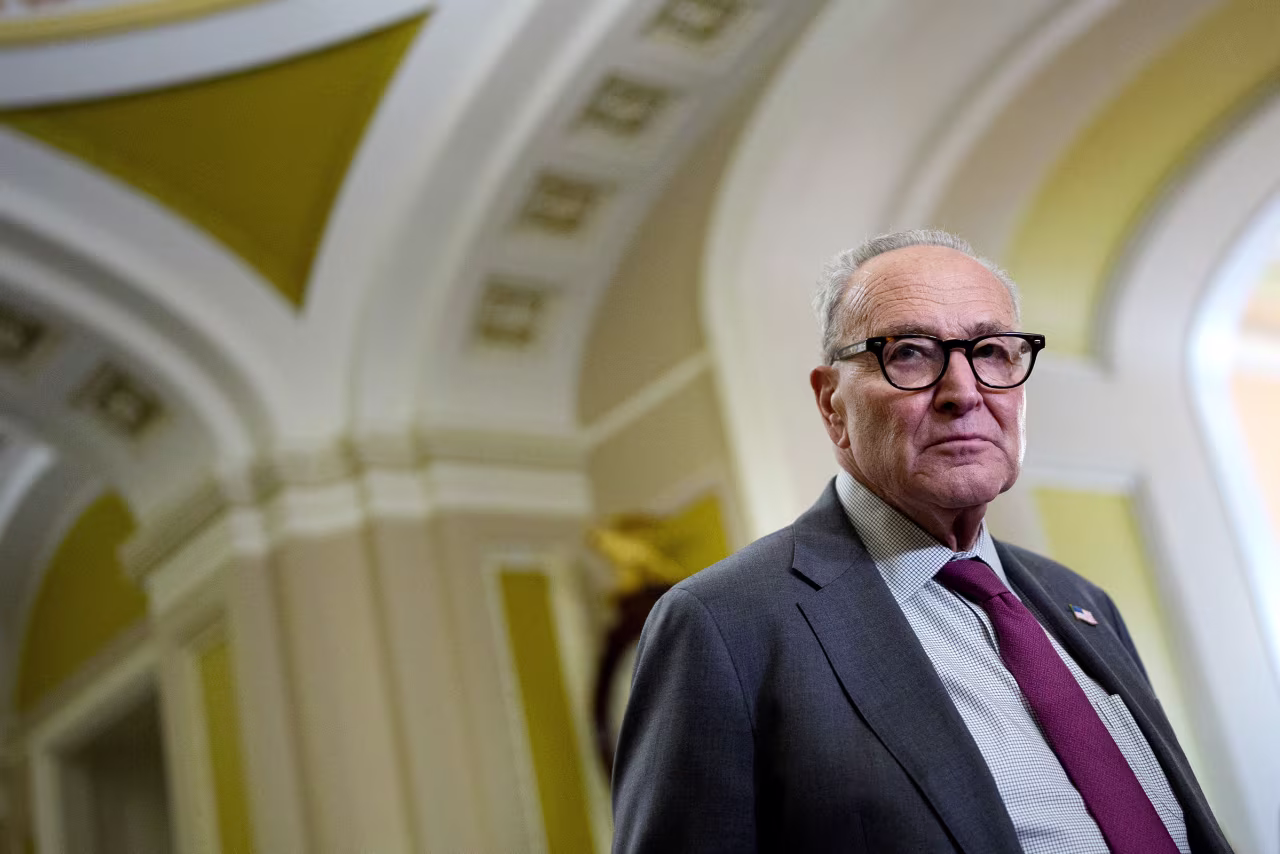 Senate Minority Leader Chuck Schumer attends a news conference on Capitol Hill on Tuesday.