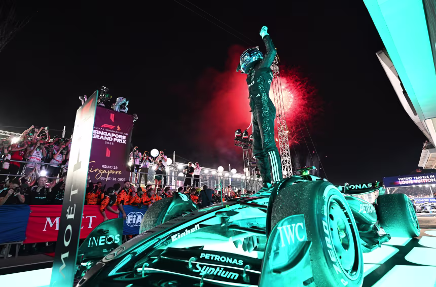 George Russell wins Singapore Grand Prix as McLaren seals constructors’ championship despite contact between drivers