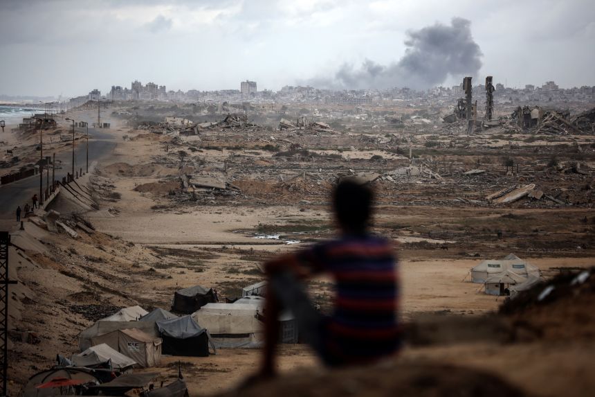 Smoke billows after Israeli bombardment of the Nuseirat refugee camp in northwest Gaza on Thursday.