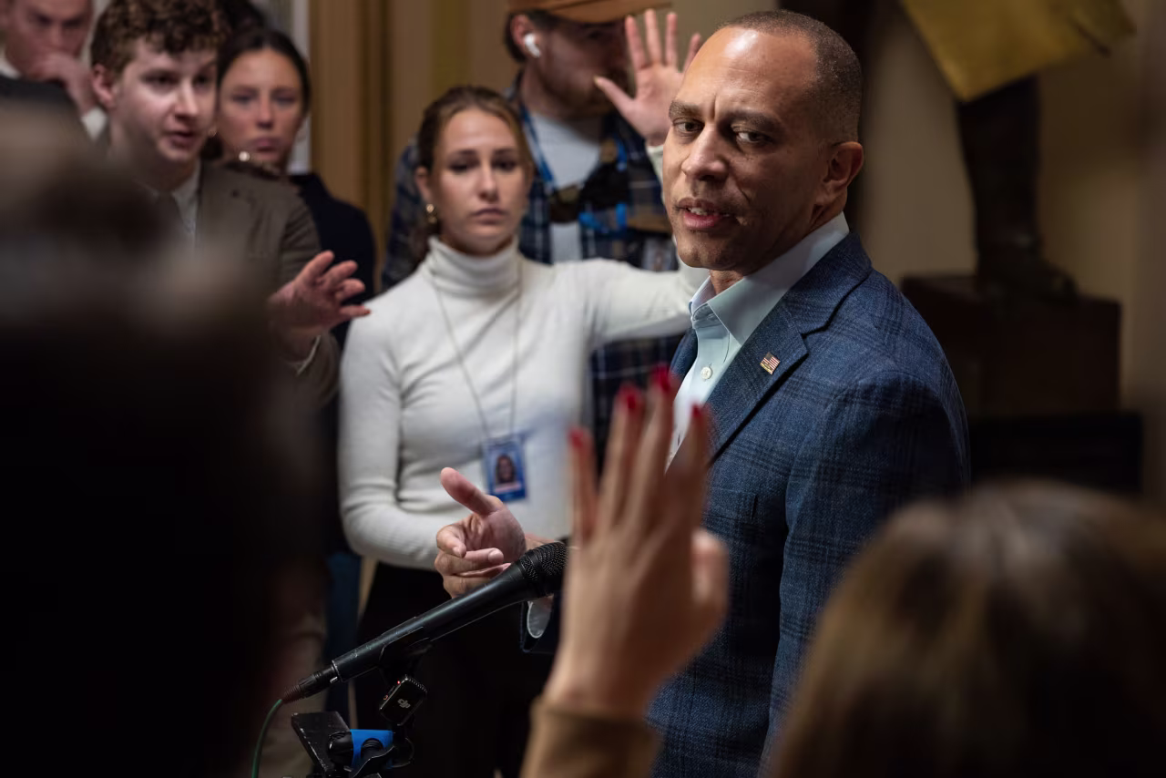 House Minority Leader Hakeem Jeffries holds a press conference on Friday.