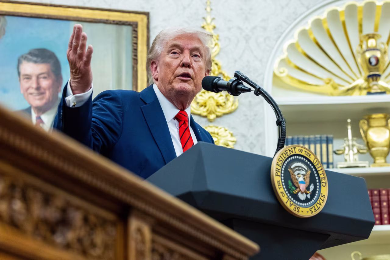 President Donald Trump speaks in the Oval Office of the White House on Friday.