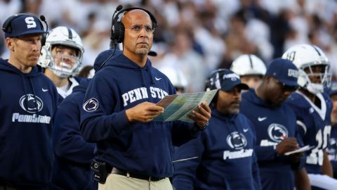 Penn State Head Coach James Franklin looks on during the fourth quarter against the Northwestern Wildcats at Beaver Stadium on October 11, 2025, in State College, Pennsylvania.