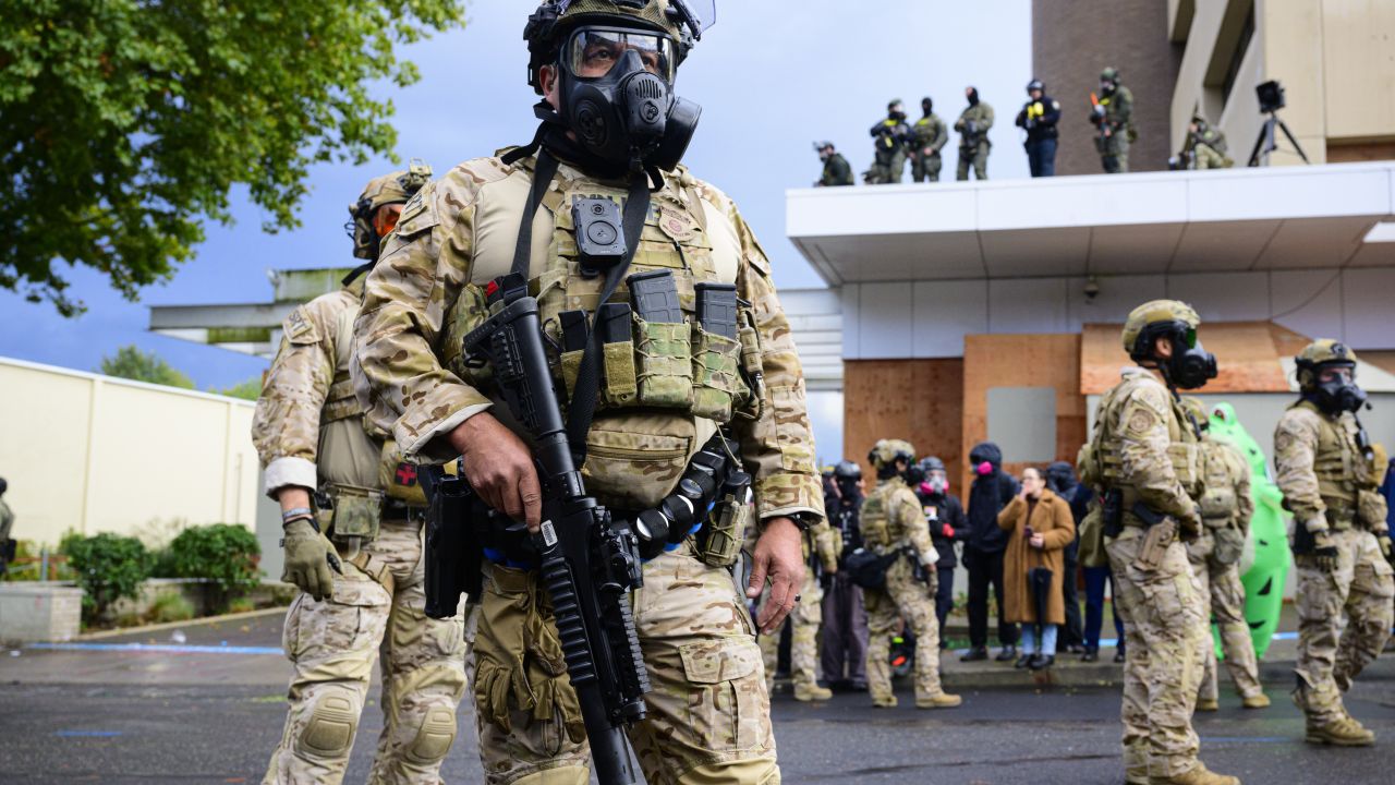 Federal agents clash with anti-I.C.E. protesters at the U.S. Immigration and Customs Enforcement building on October 12, 2025 in Portland, Oregon. A