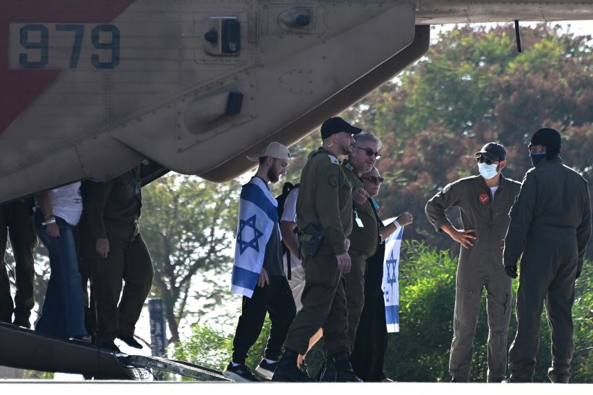 Gaza hostage Bar Kupershtein arrives at Chaim Sheba Medical Center at Tel HaShomer in Ramat Gan, Israel, on October 13.