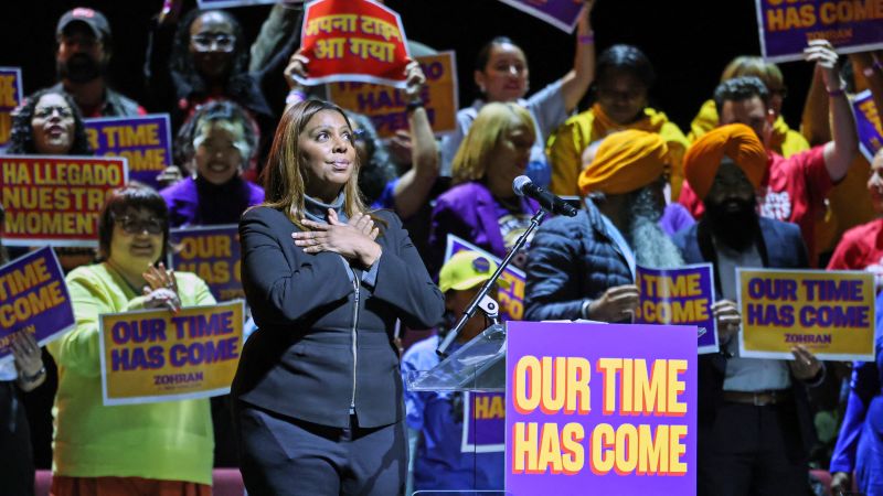 NY AG Letitia James rallies for Zohran Mamdani in her first public appearance since indictment