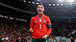Cristiano Ronaldo of Portugal celebrates 1-1 during the World Cup Qualifier match between Portugal v Hungary at the Estadio Jose Alvalade in Lisbon Portugal on October 14, 2025.