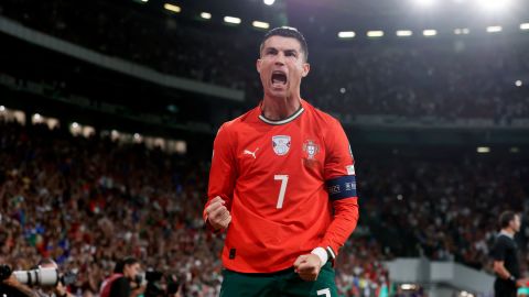 Cristiano Ronaldo of Portugal celebrates 1-1 during the World Cup Qualifier match between Portugal v Hungary at the Estadio Jose Alvalade in Lisbon Portugal on October 14, 2025.