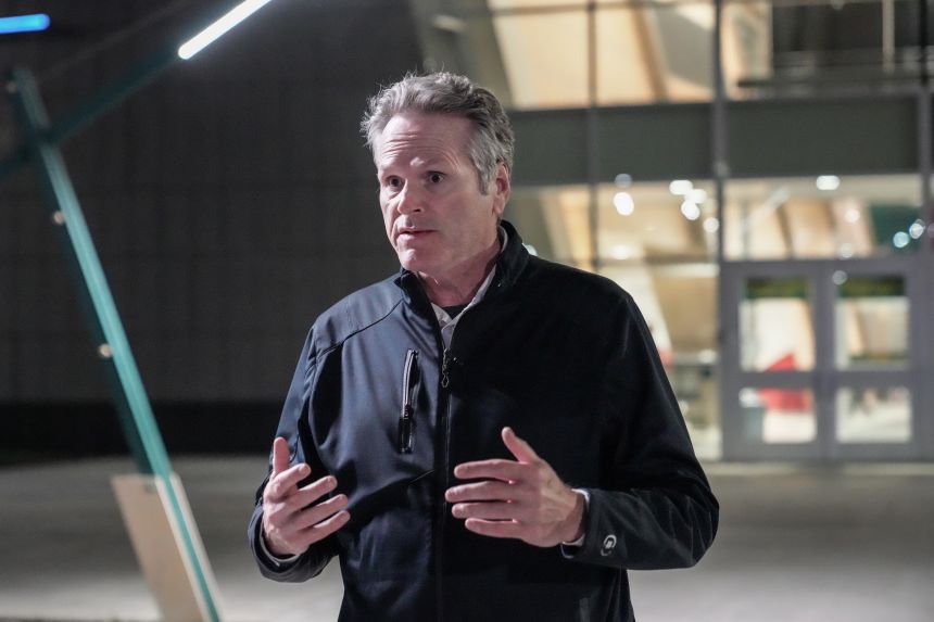 Alaska Governor Mike Dunleavy make a statement at the Alaska Airlines Center following the severe storm and flooding that affected the west coast in Anchorage, Alaska on Wednesday.