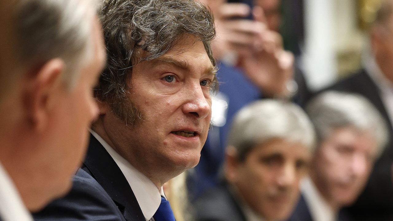 WASHINGTON, DC - OCTOBER 14: President of Argentina Javier Milei speaks during a meeting with U.S. President Donald Trump in the Cabinet Room at the White House on October 14, 2025 in Washington, DC. Trump is hosting Milei for a working lunch days after the U.S. Treasury finalized a $20 billion currency swap framework with Argentina in an effort to help stabilize its economy. (Photo by Kevin Dietsch/Getty Images)