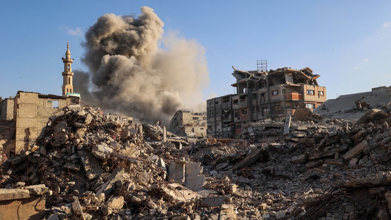 The aftermath of an Israeli strike in the Bureij camp for Palestinian refugees in the central Gaza Strip on Sunday.