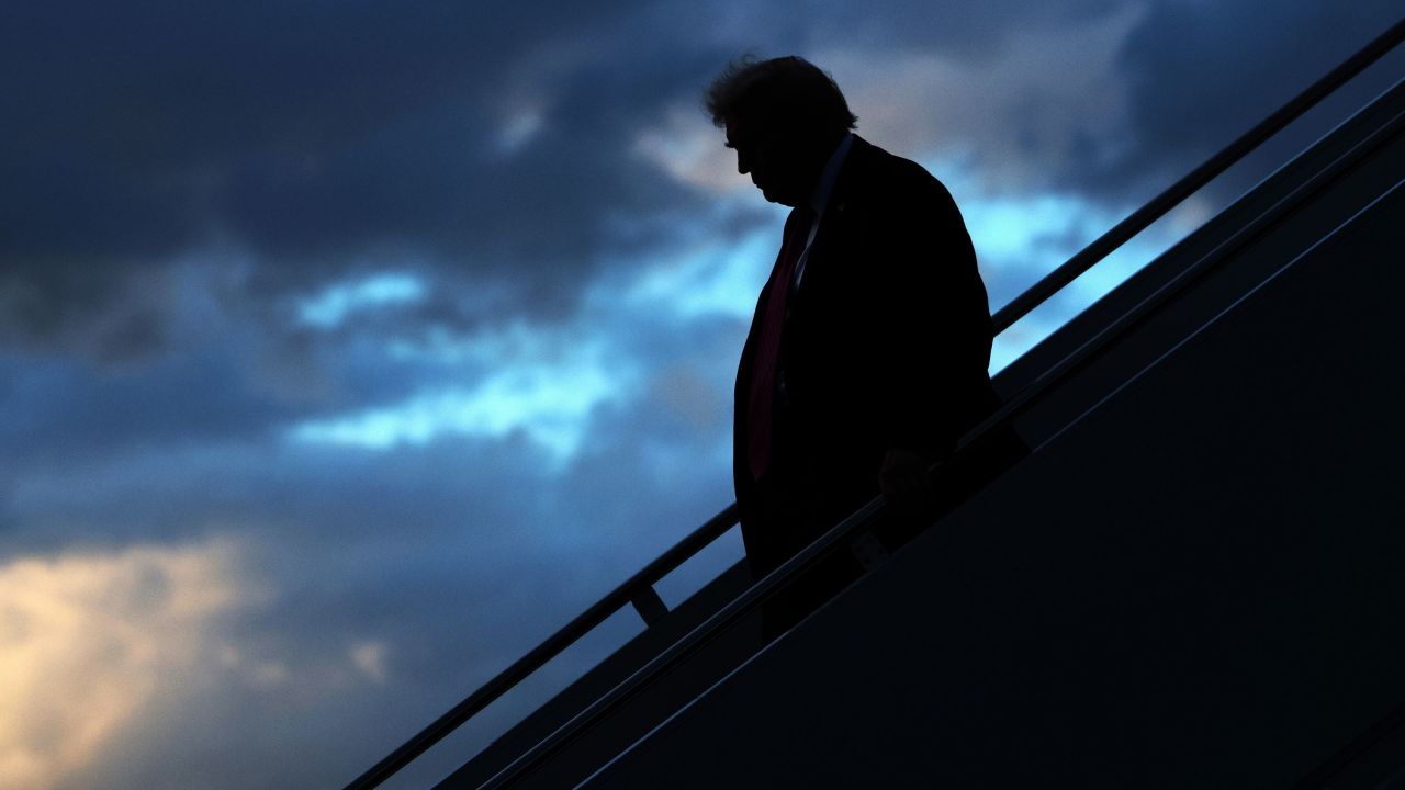 WEST PALM BEACH, FLORIDA - OCTOBER 17: U. S. President Donald Trump walks down the steps of Air Force One after he landed at West Palm Beach International Airport on October 17, 2025 in West Palm Beach, Florida. President Trump is spending his weekend at Mar-a-Lago in Palm Beach, Florida.  (Photo by Alex Wong/Getty Images)