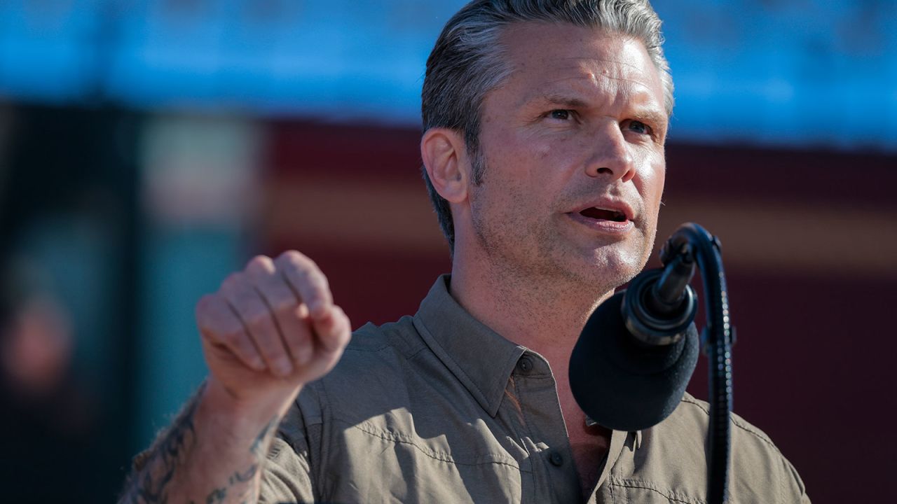 Pete Hegseth speaks at the United States Marine Corps 250th birthday celebration at Marine Corps Base Camp Pendleton on October 18, in Oceanside, California.