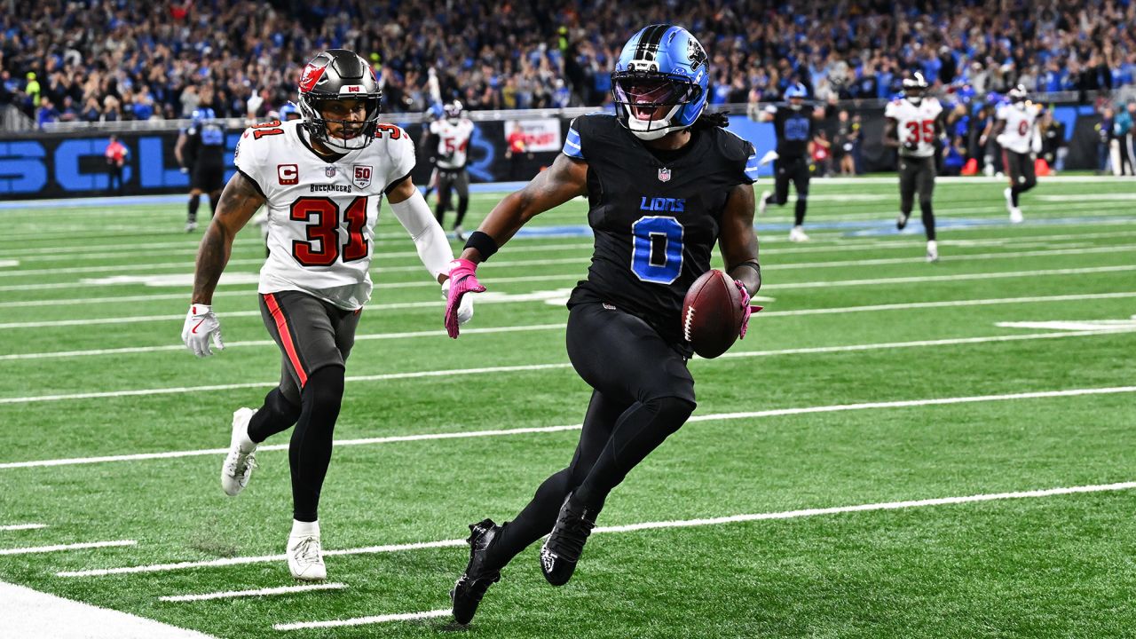 Jahmyr Gibbs (No. 0) had a big display in the Detroit Lions' victory over the Tampa Bay Buccaneers.
