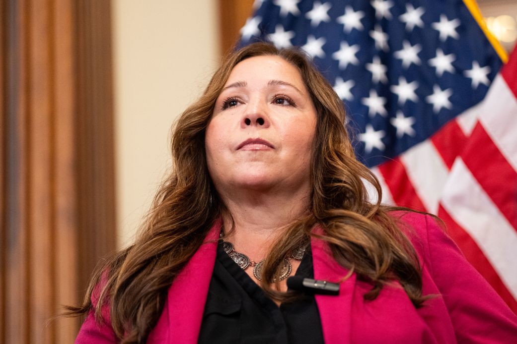 Rep-elect Adelita Grijalva participates in House Minority Leader Hakeem Jeffries' news conference at the US Capitol on October 21.