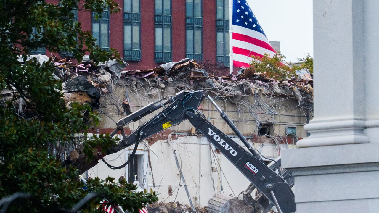 Demolition of a section of the East Wing of the White House, during construction on the new ballroom extension of the White House in Washington, on October 21, 2025.