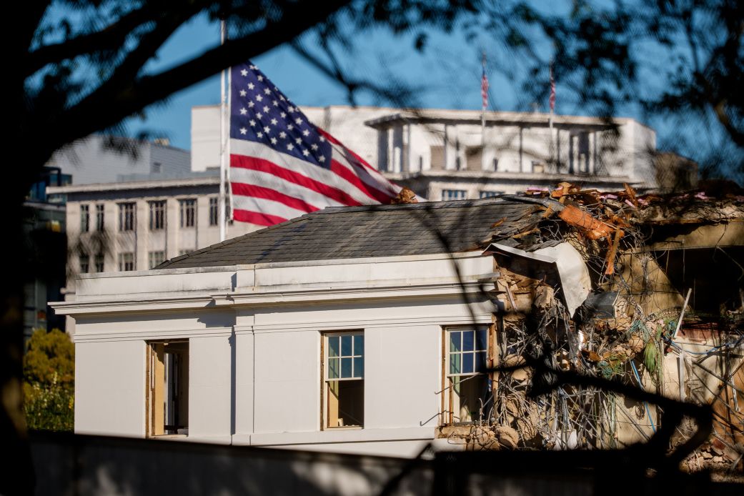 The facade of the East Wing of the White House is demolished by work crews on Wednesday.